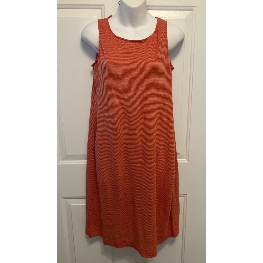 Eileen Fisher Linen Shift T Shirt Dress XS Orange Striped Sleeveless Beach‎